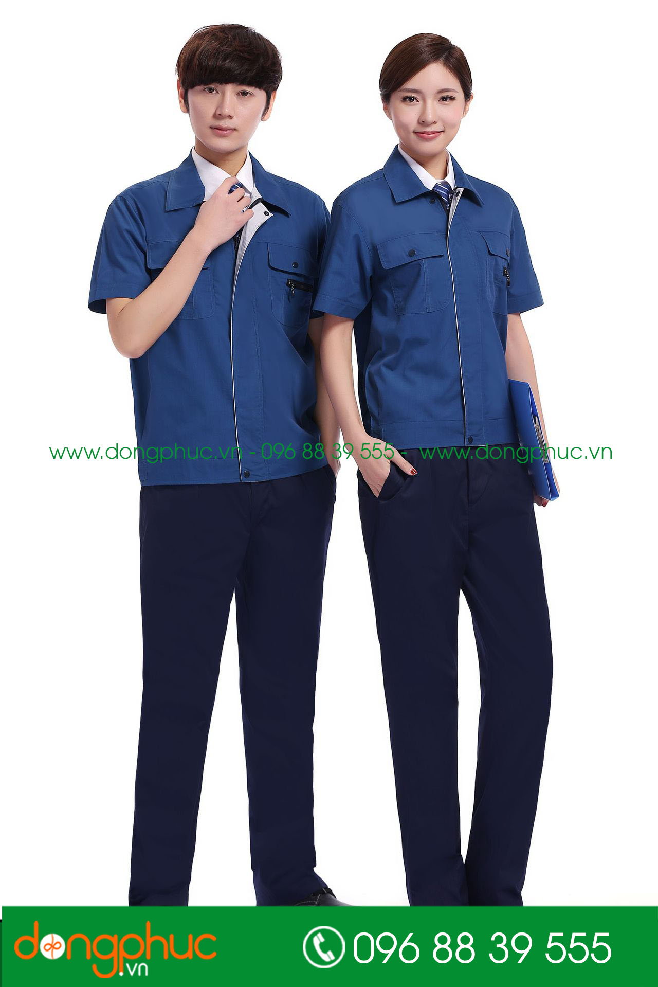 Mẫu bảo hộ màu xanh đậm phối ghi cộc tay